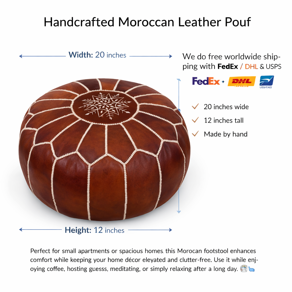 Leather Ottoman Footstool For Home Decor - Round leather pouf ottoman