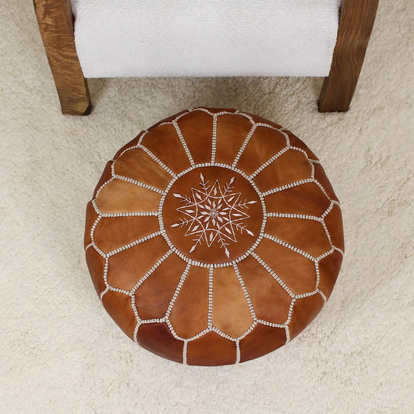 Leather Ottoman Footstool - Round leather pouf ottoman