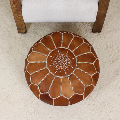 Leather Ottoman Footstool - Round leather pouf ottoman