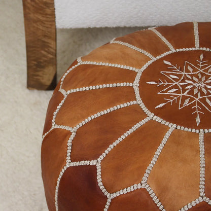 Leather Ottoman Footstool - Round leather pouf ottoman
