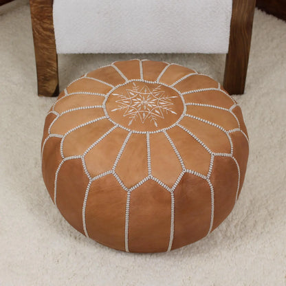 Leather Ottoman Footstool - Round leather pouf ottoman
