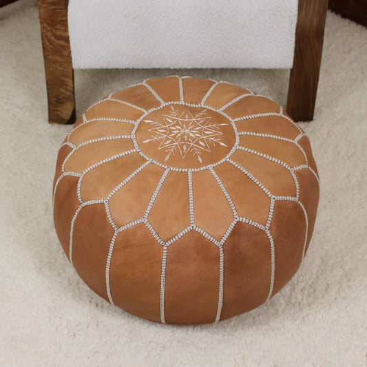 Leather Ottoman Footstool - Round leather pouf ottoman