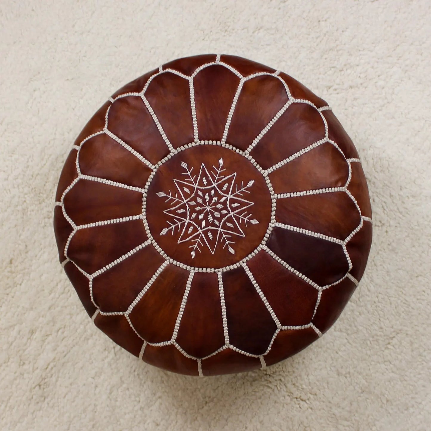 Leather Ottoman Footstool For Home Decor - Round leather pouf ottoman