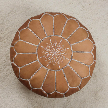 Leather Ottoman Footstool - Round leather pouf ottoman