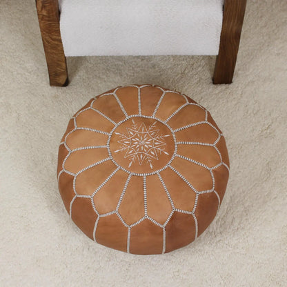 Leather Ottoman Footstool - Round leather pouf ottoman