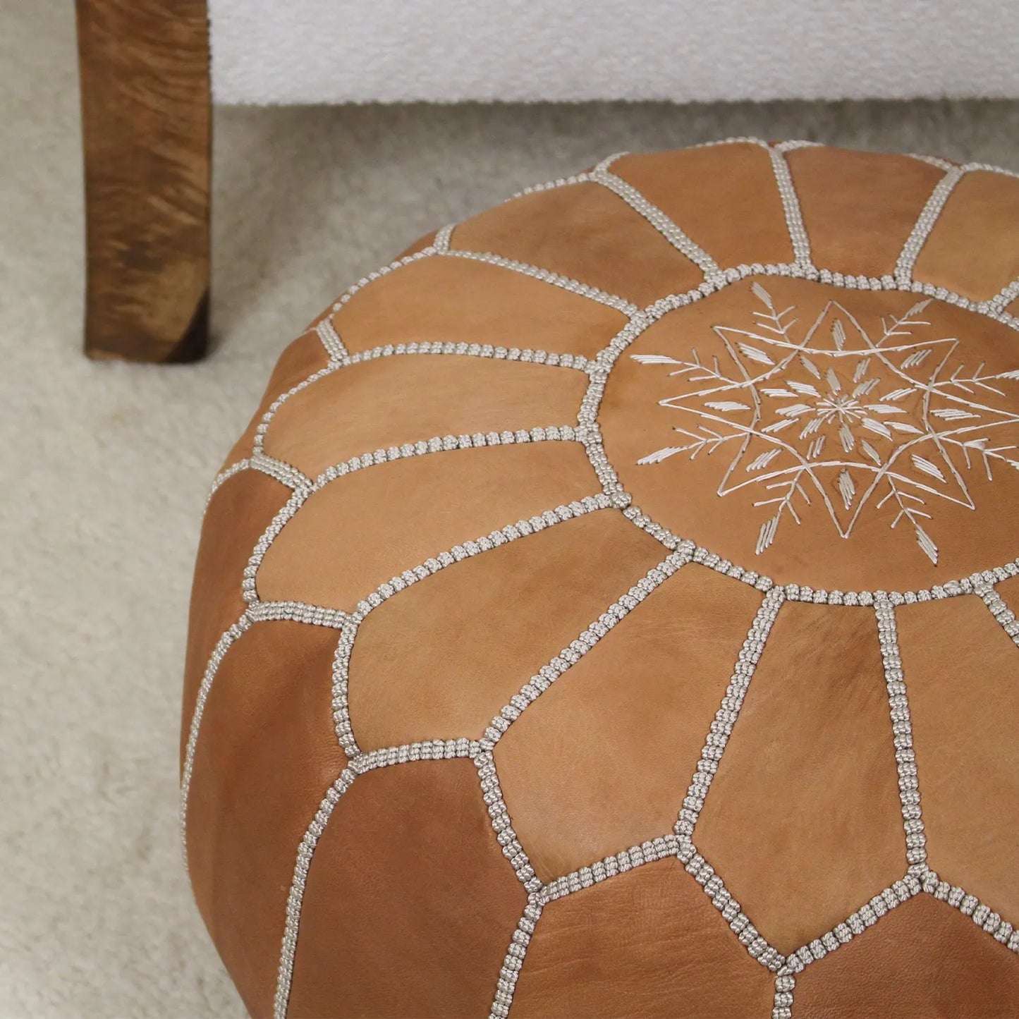 Leather Ottoman Footstool - Round leather pouf ottoman