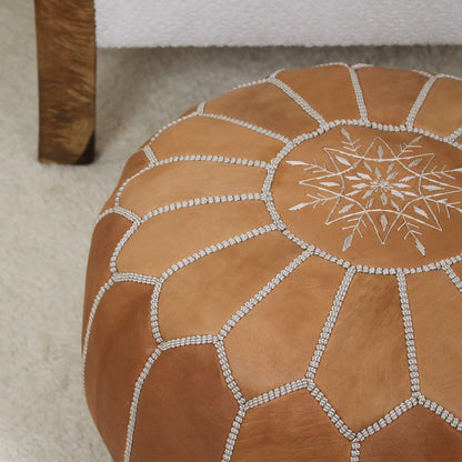 Leather Ottoman Footstool - Round leather pouf ottoman