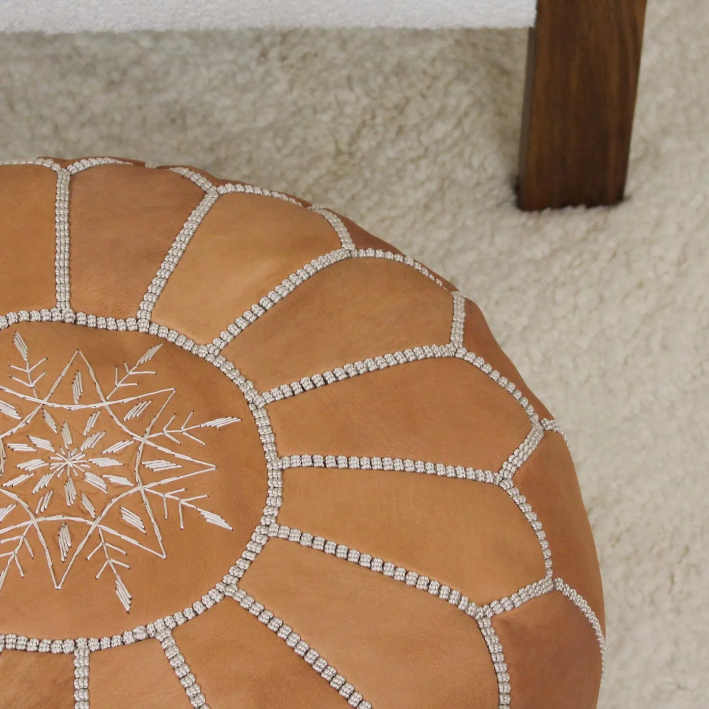 Leather Ottoman Footstool - Round leather pouf ottoman