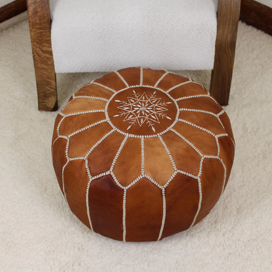 Leather Ottoman Footstool - Round leather pouf ottoman
