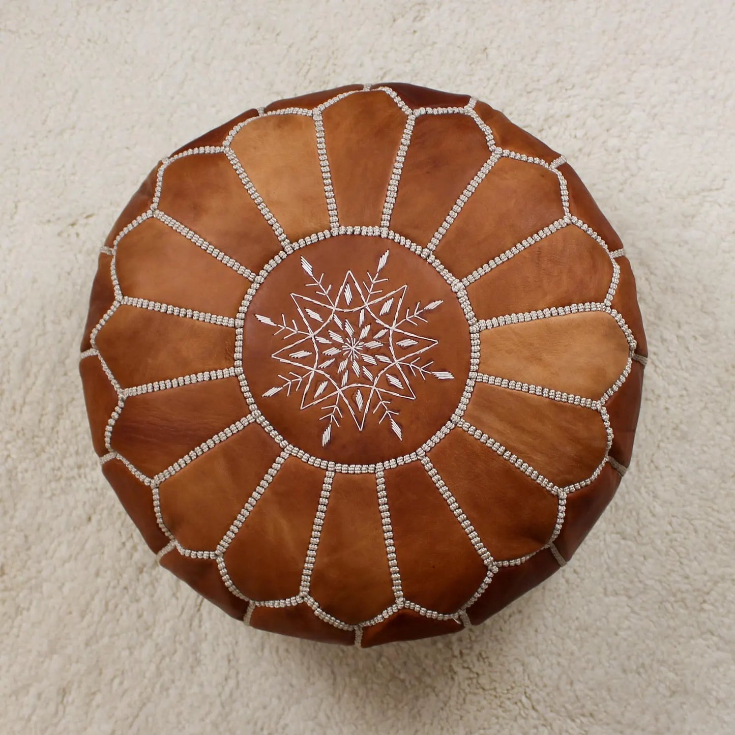 Leather Ottoman Footstool - Round leather pouf ottoman