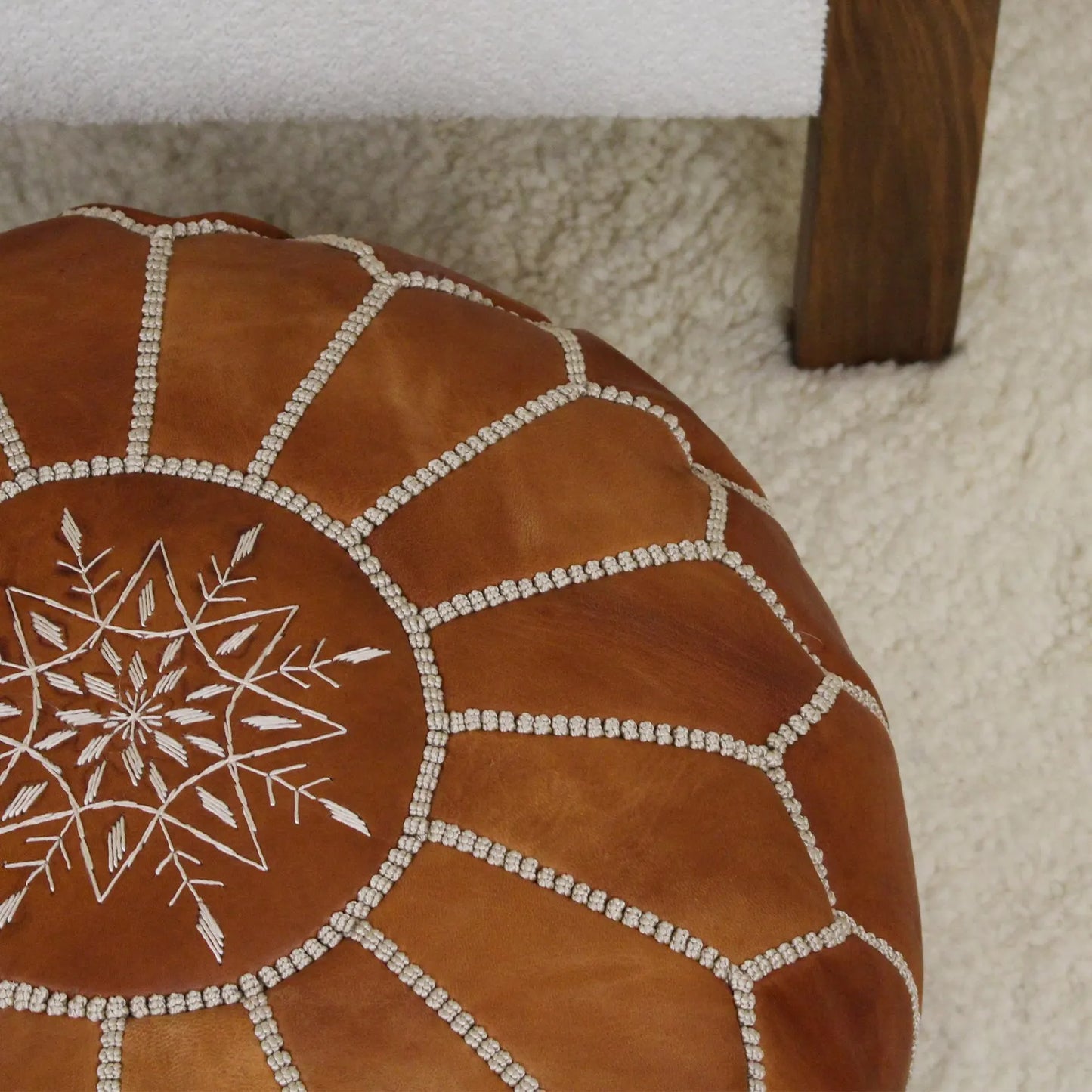 Leather Ottoman Footstool - Round leather pouf ottoman