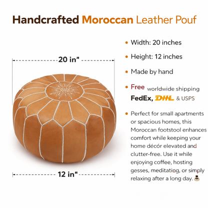 Leather Ottoman Footstool - Round leather pouf ottoman