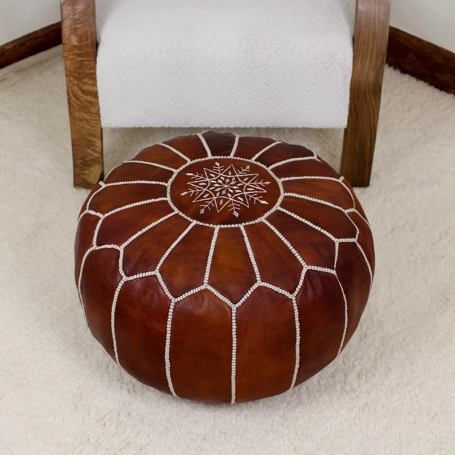 Leather Ottoman Footstool For Home Decor - Round leather pouf ottoman
