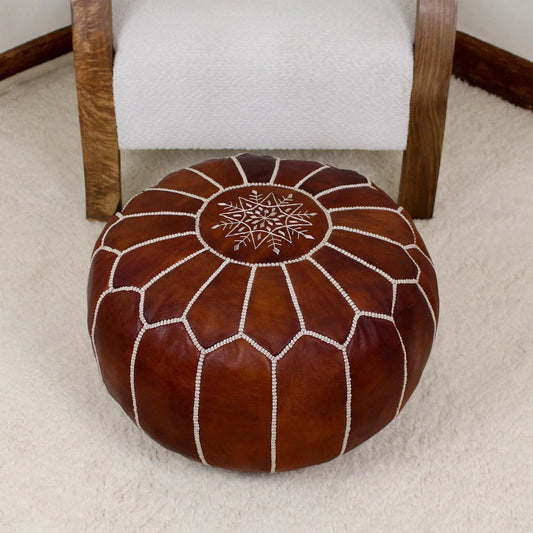 Leather Ottoman Footstool For Home Decor - Round leather pouf ottoman