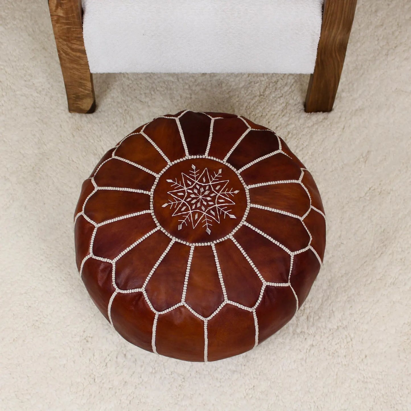 Leather Ottoman Footstool For Home Decor - Round leather pouf ottoman