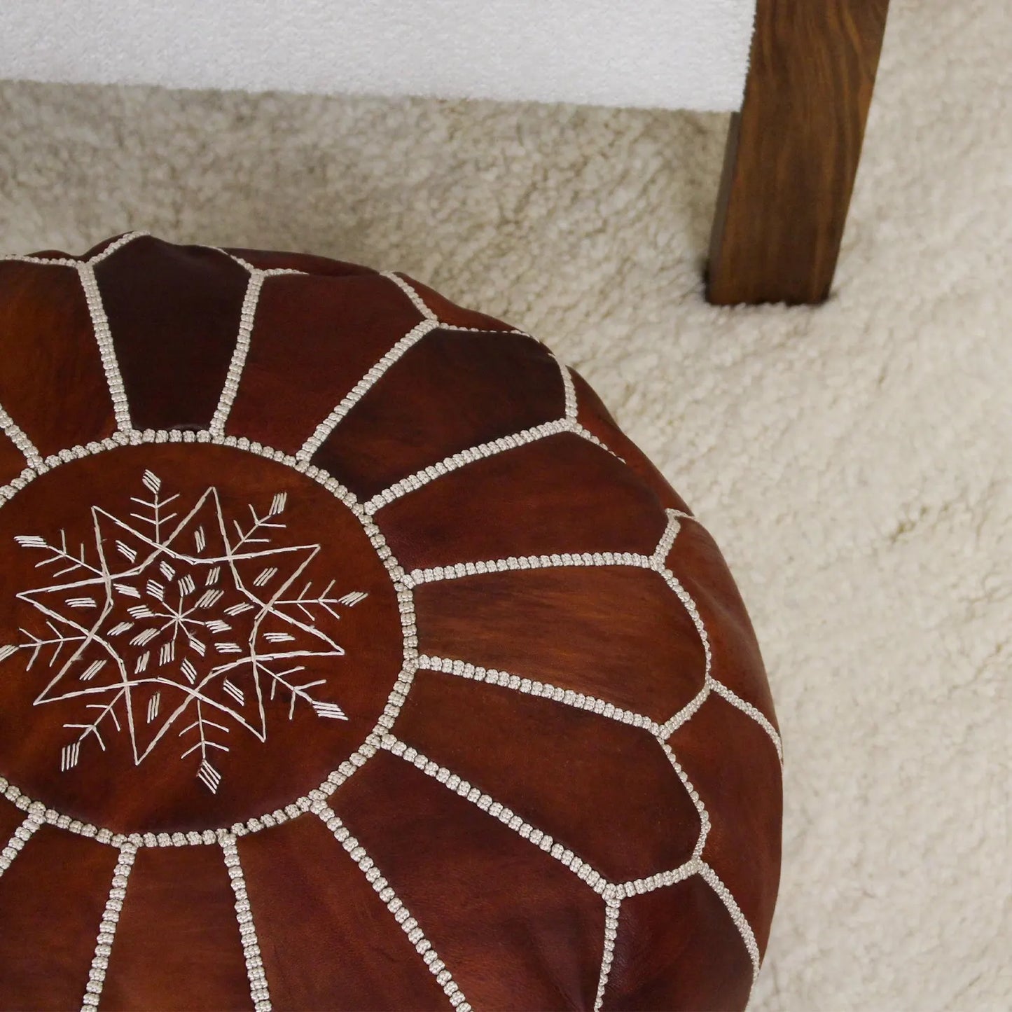 Leather Ottoman Footstool For Home Decor - Round leather pouf ottoman